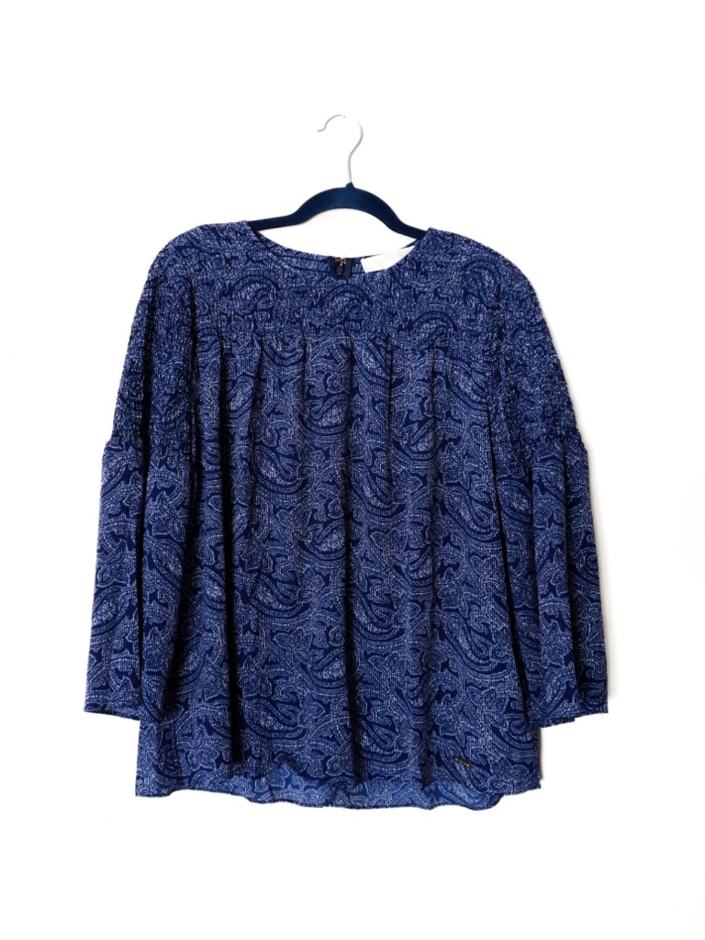 NWT Michael Kors Paisley Flowy Long Sleeve True Navy Smocked Top